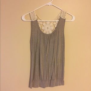 “Pretty Good” tank with floral crochet back